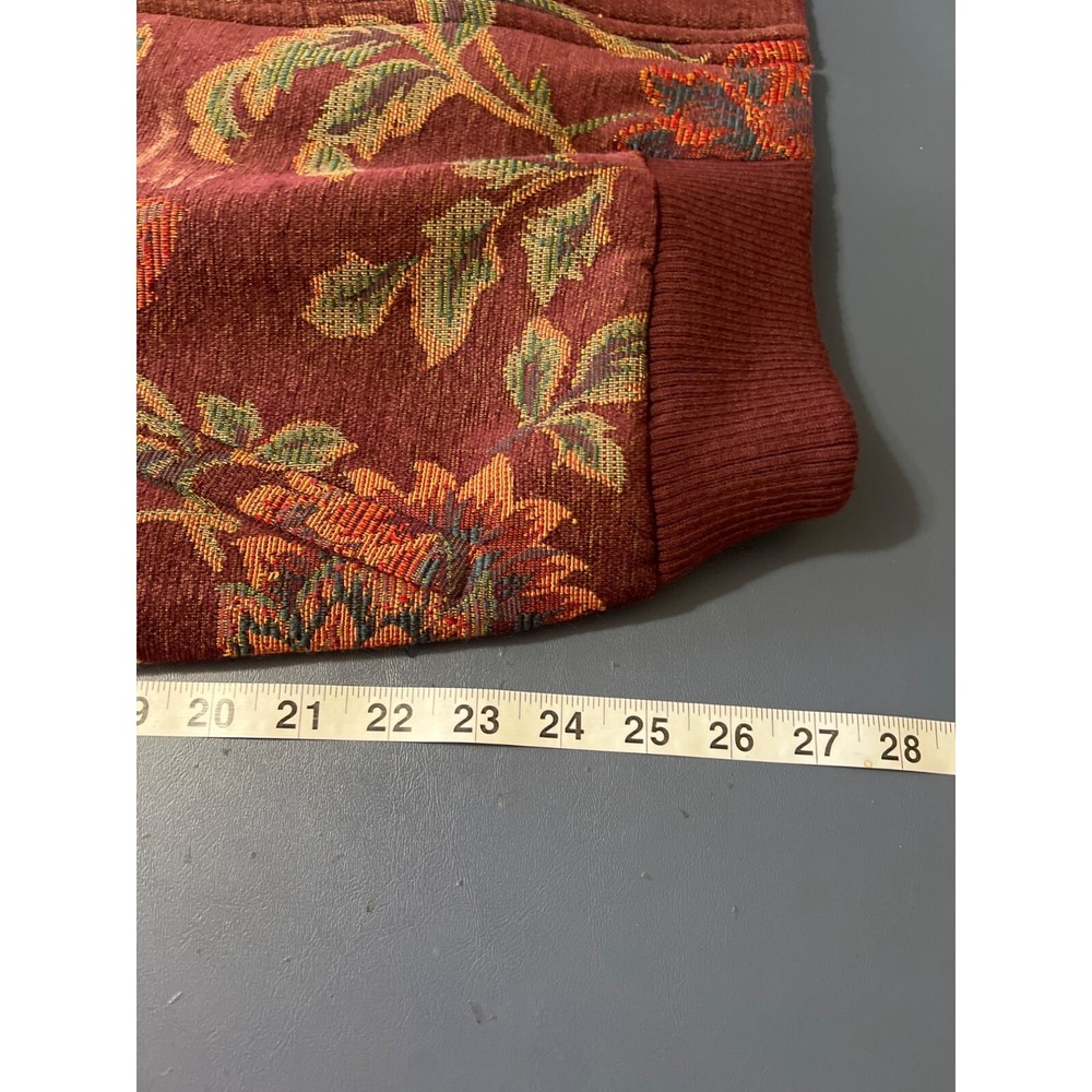 Susan Graver Style‎ Floral Jacket Large Zip Front Burgundy Ribbed Hem & Cuffs - Picture 6 of 10